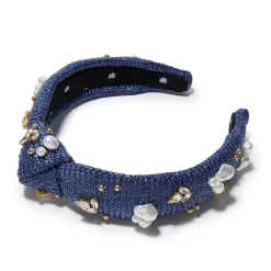 AEGEAN BLUE SLIM KNOTTED RAFFIA OASIS EMBELLISHED HEADBAND