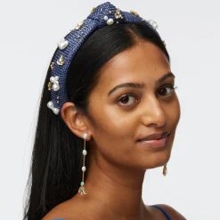 AEGEAN BLUE SLIM KNOTTED RAFFIA OASIS EMBELLISHED HEADBAND