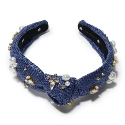 AEGEAN BLUE SLIM KNOTTED RAFFIA OASIS EMBELLISHED HEADBAND