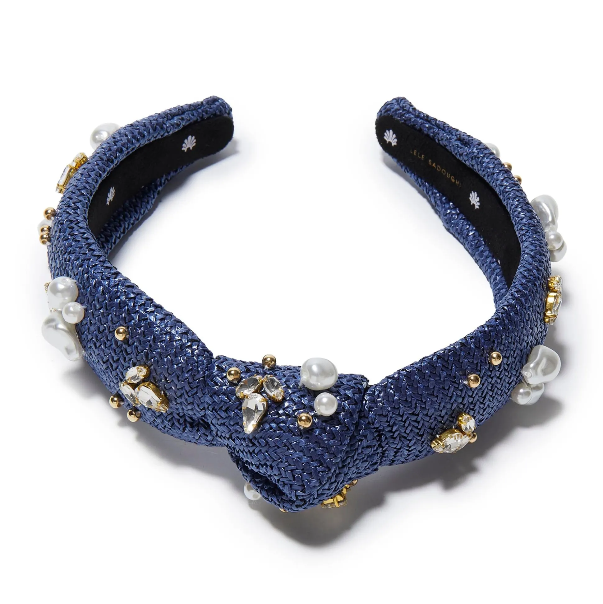 AEGEAN BLUE SLIM KNOTTED RAFFIA OASIS EMBELLISHED HEADBAND