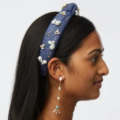 AEGEAN BLUE SLIM KNOTTED RAFFIA OASIS EMBELLISHED HEADBAND