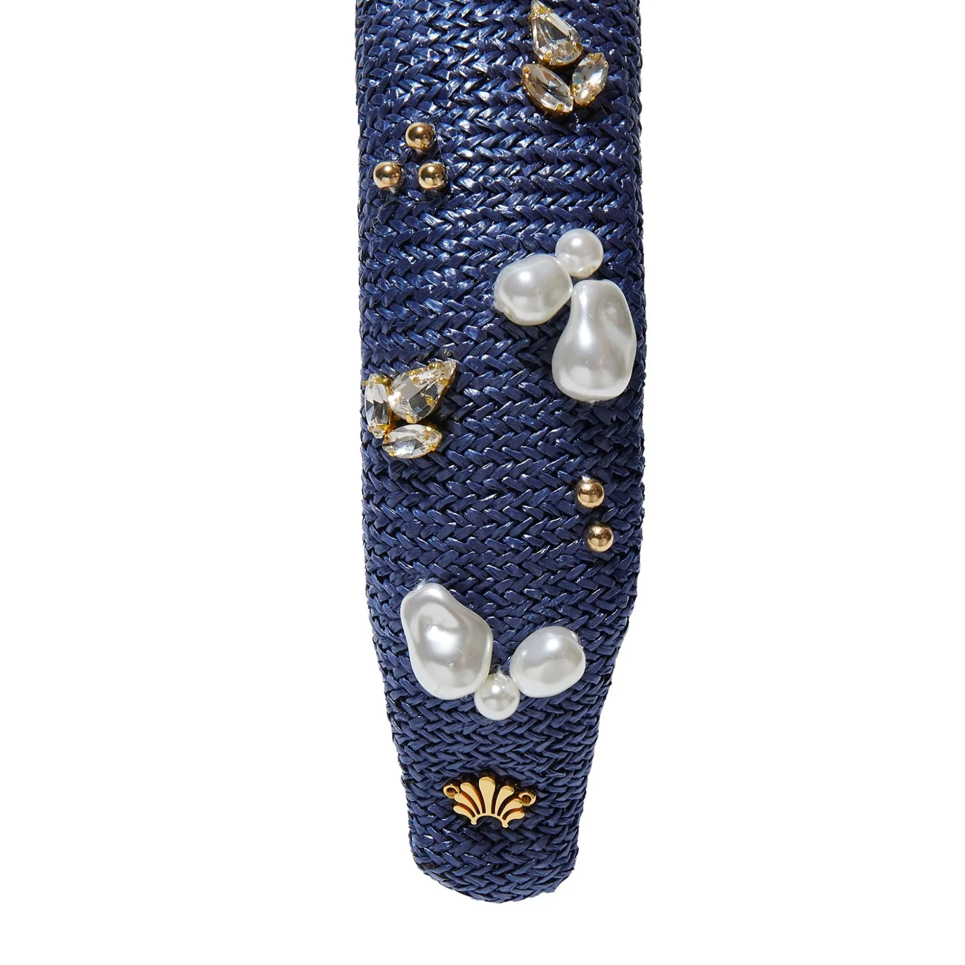 AEGEAN BLUE SLIM KNOTTED RAFFIA OASIS EMBELLISHED HEADBAND