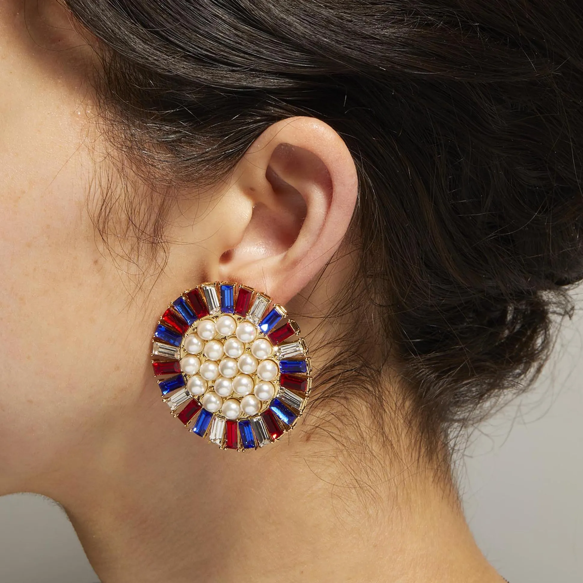 AMERICANA RED WHITE & BLUE BUTTON EARRINGS