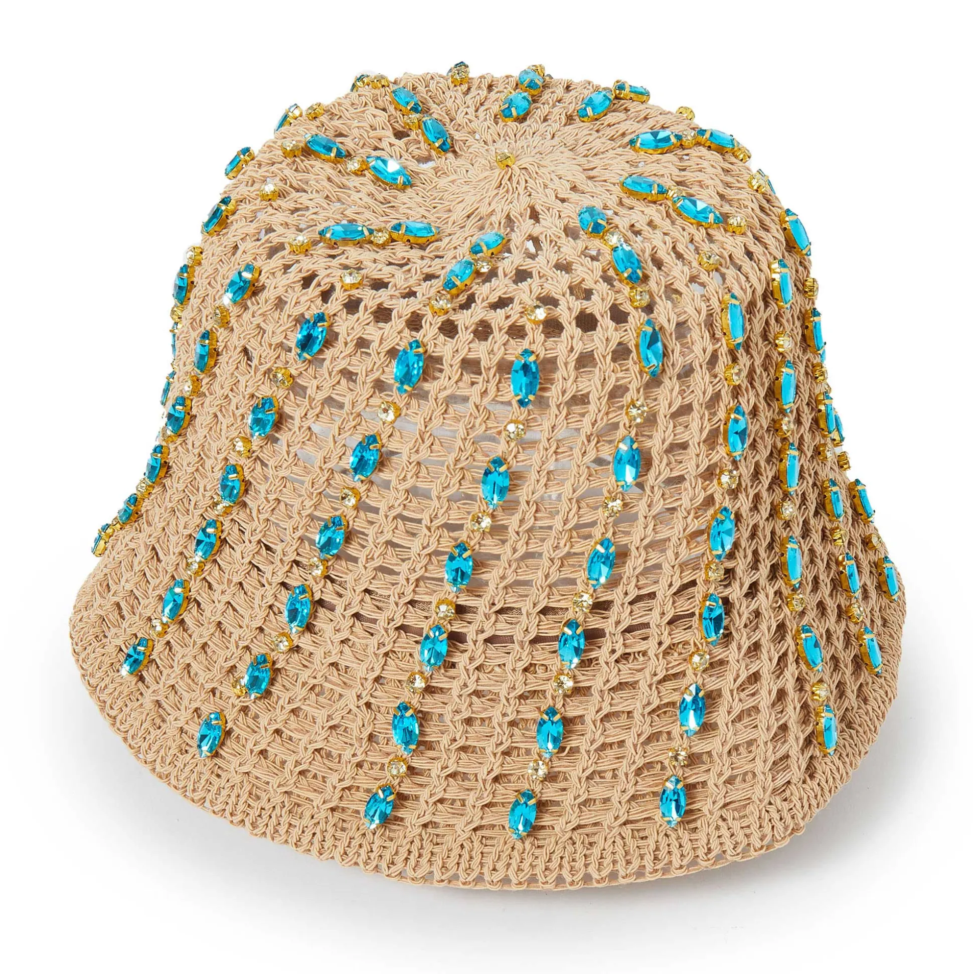 AQUA CRYSTAL OPEN WEAVE BUCKET HAT