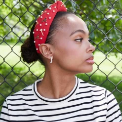 ATLANTA BRAVES LELE SADOUGHI / MLB RED EMBELLISHED KNOTTED HEADBAND