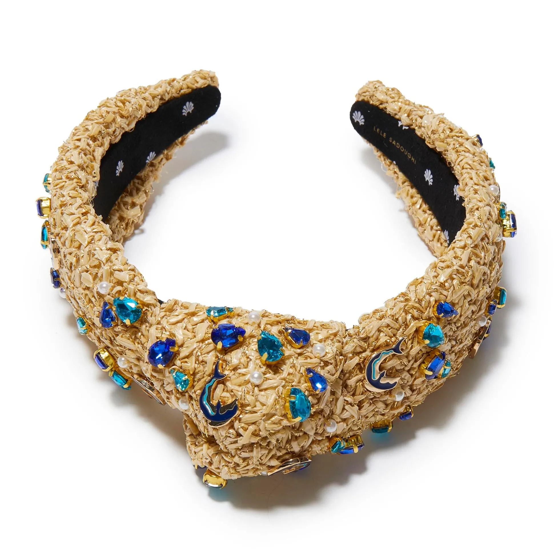 AZURE RAFFIA KNOTTED DOLPHIN EMBELLISHED HEADBAND