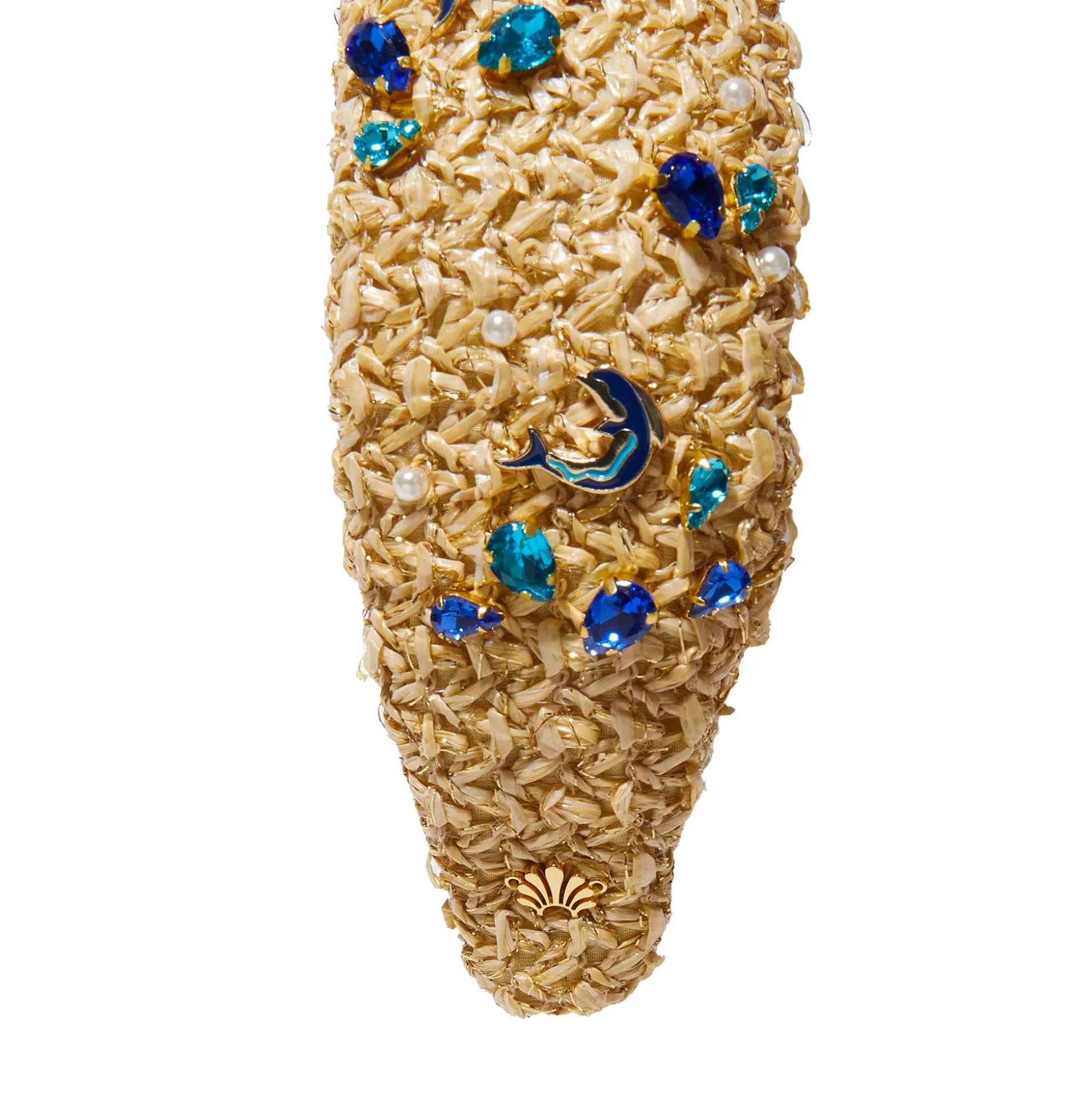 AZURE RAFFIA KNOTTED DOLPHIN EMBELLISHED HEADBAND