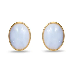 BLUE LACE AGATE REFLECTION BUTTON EARRINGS