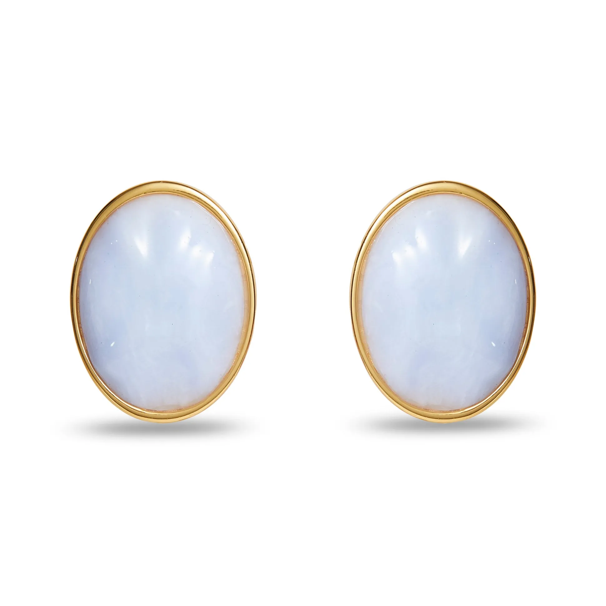 BLUE LACE AGATE REFLECTION BUTTON EARRINGS