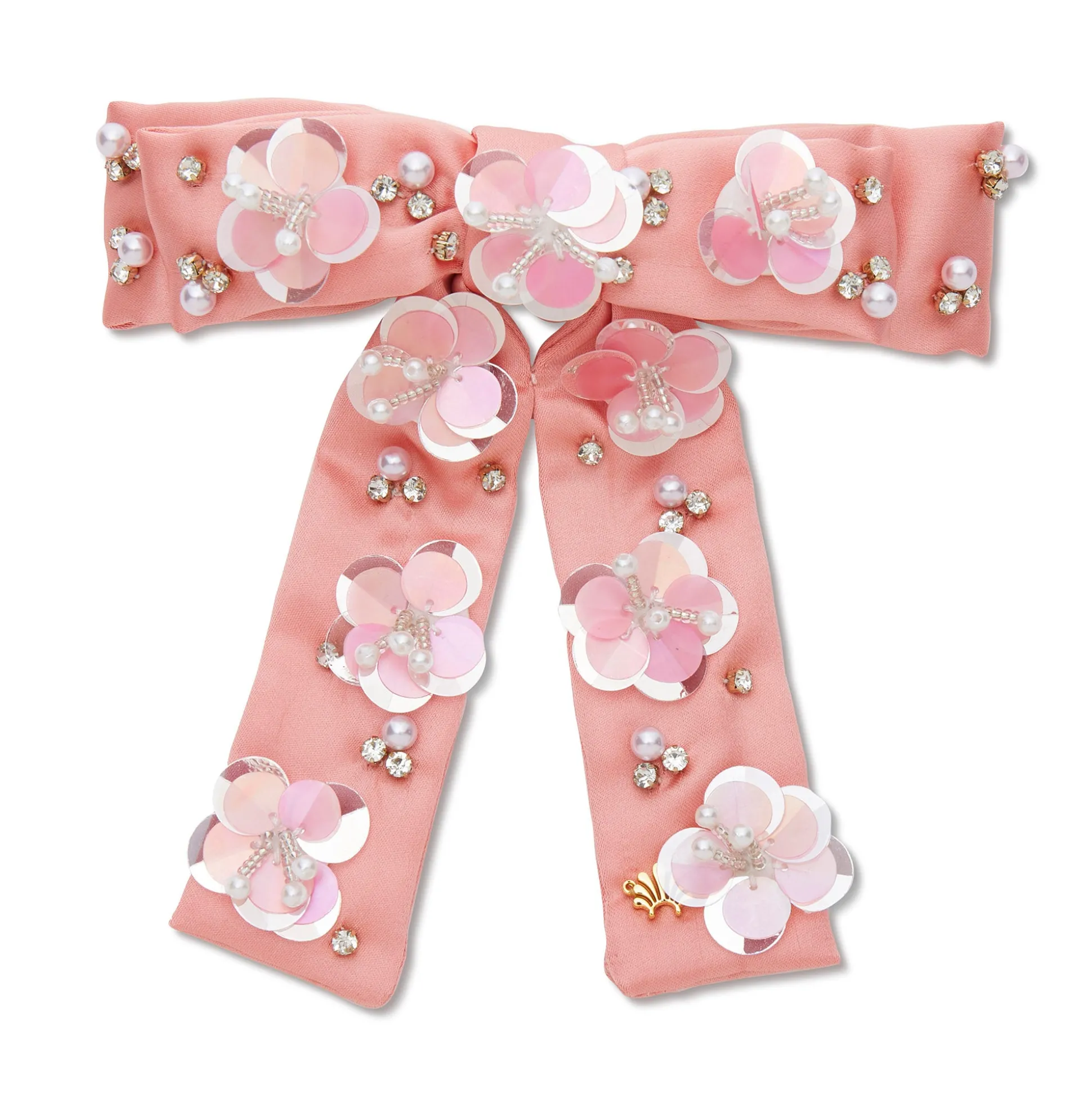 BLUSH MELON ANTOINETTE PAILLETTE FLORAL BOW
