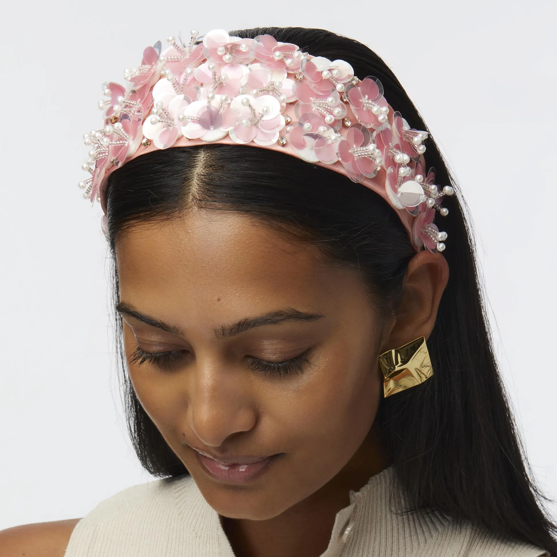 BLUSH MELON BRIGITTE PAILLETTE FLORAL HEADBAND