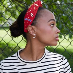 BOSTON RED SOX LELE SADOUGHI / MLB RED EMBELLISHED KNOTTED HEADBAND
