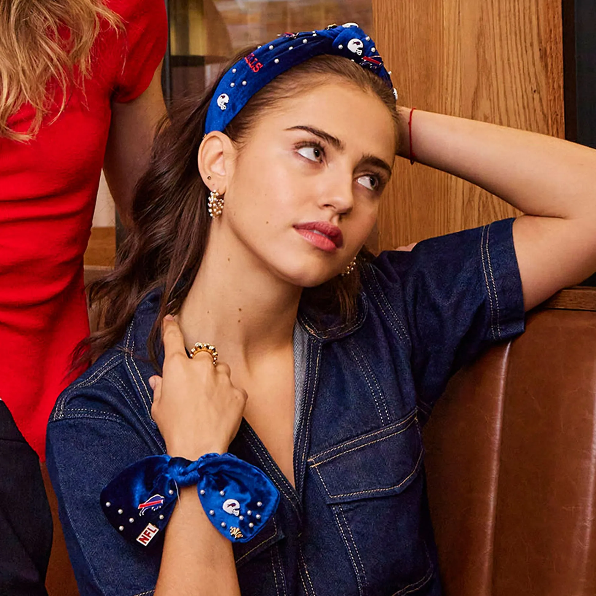 BUFFALO BILLS LELE SADOUGHI X NFL BLUE BOW SCRUNCHIE