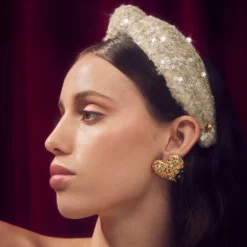 CHAMPAGNE KNOTTED SEQUIN BOUCLE HEADBAND