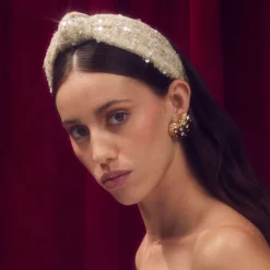 CHAMPAGNE KNOTTED SEQUIN BOUCLE HEADBAND