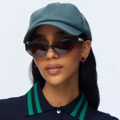 CHARCOAL FAUX LEATHER BASEBALL CAP