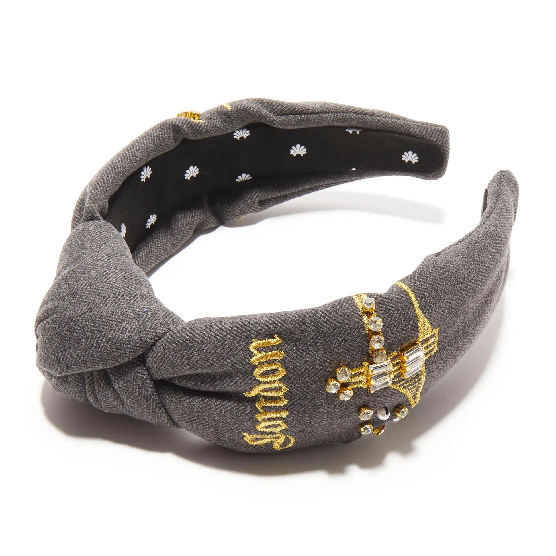 CHARCOAL HERRINGBONE LONDON KNOTTED HEADBAND
