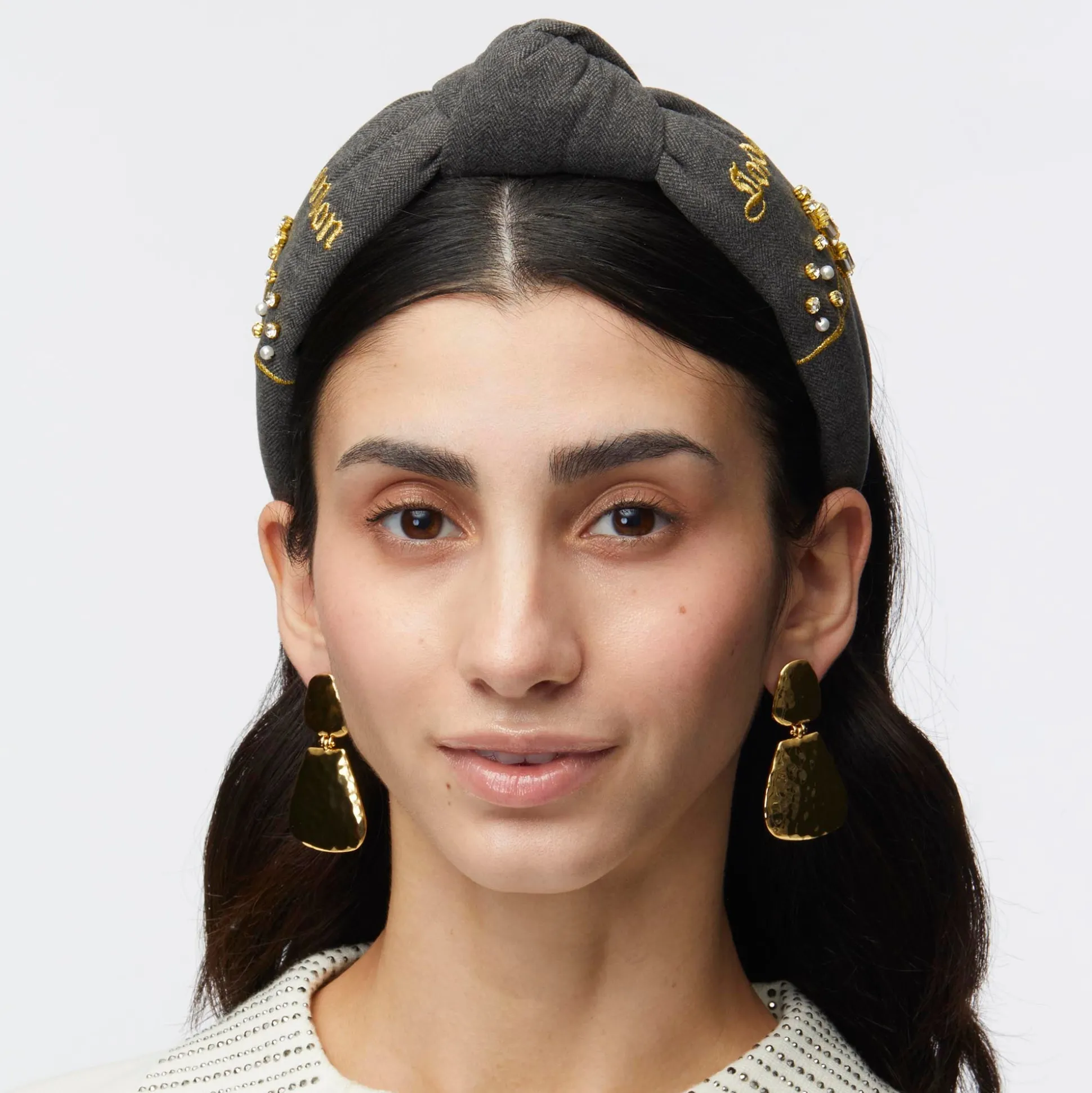 CHARCOAL HERRINGBONE LONDON KNOTTED HEADBAND