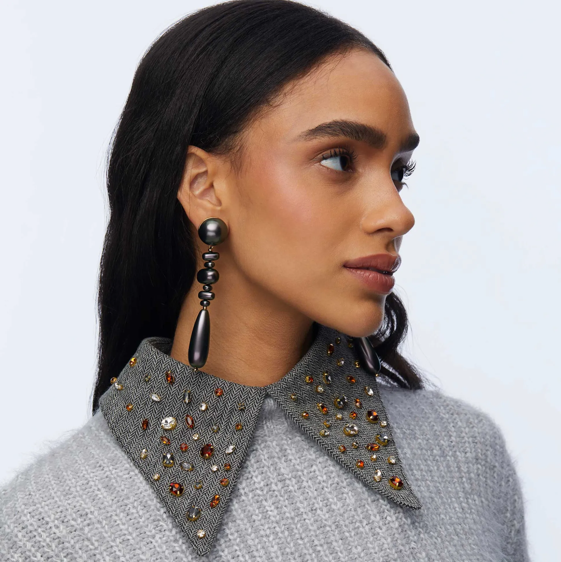 CHARCOAL TWILL PAYTON MIXED CRYSTAL POINTED COLLAR