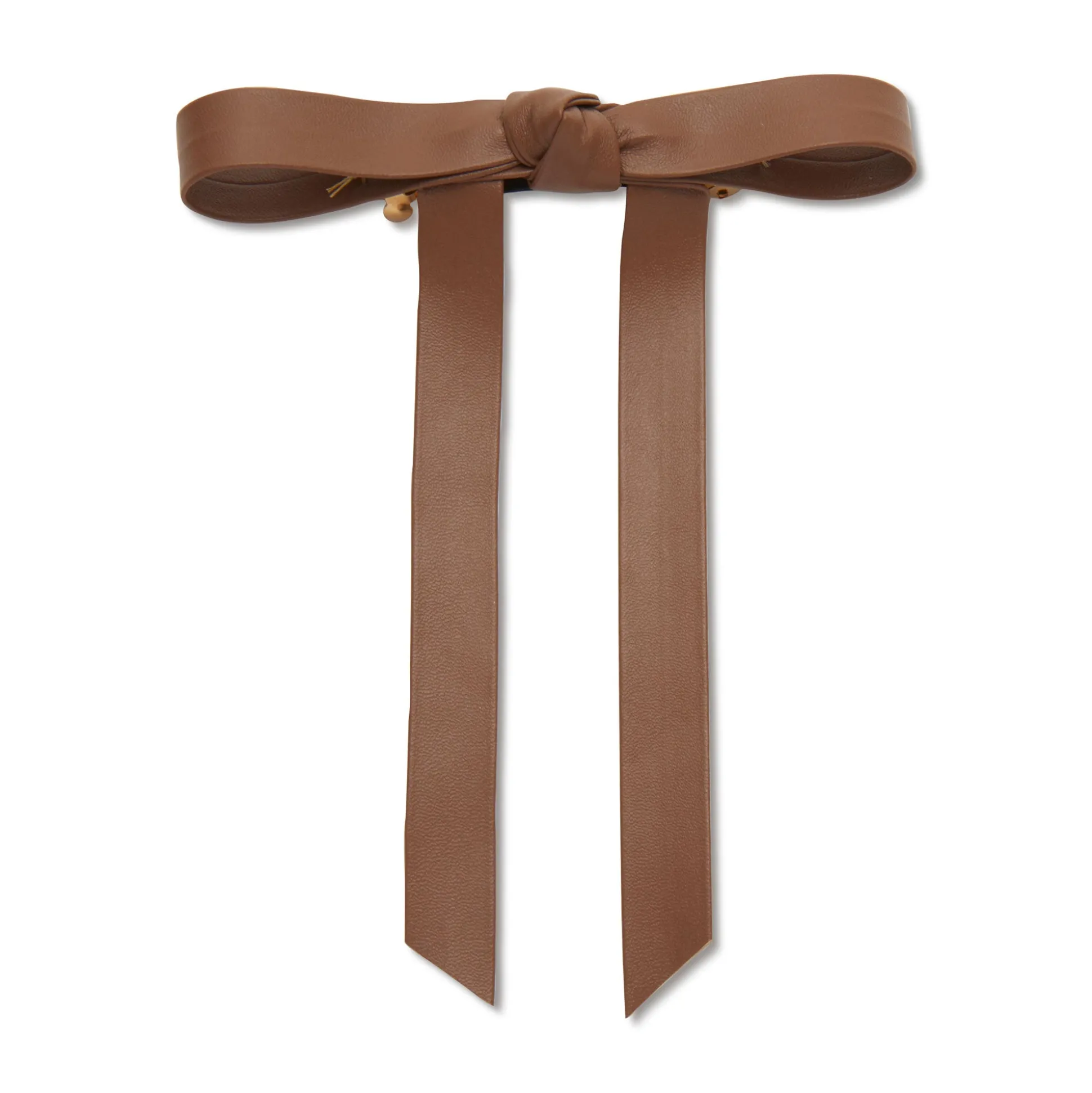 COGNAC BARDOT FAUX LEATHER BOW BARRETTE