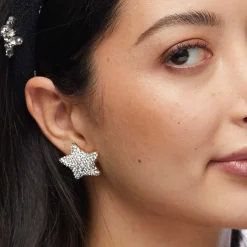CRYSTAL PAVE STAR BUTTON EARRINGS