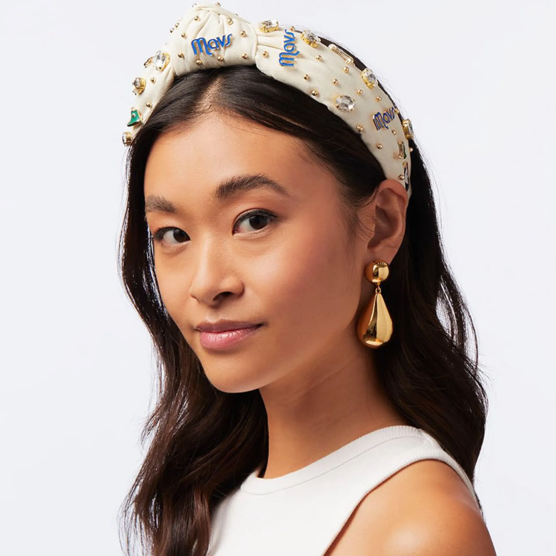 DALLAS MAVERICKS LELE SADOUGHI / NBA IVORY EMBELLISHED KNOTTED HEADBAND