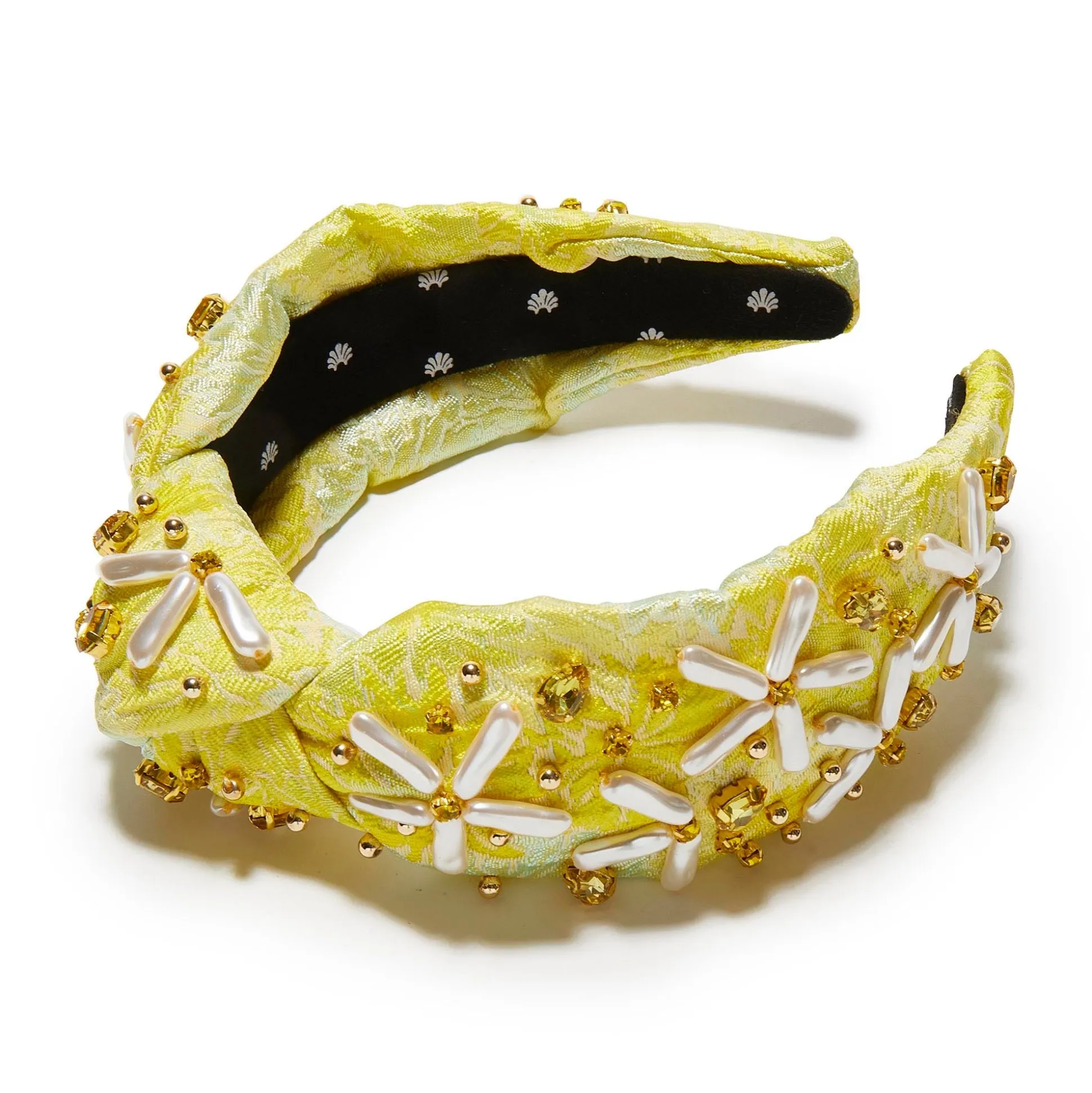 DANDELION KNOTTED PEARL FLORAL BROCADE HEADBAND