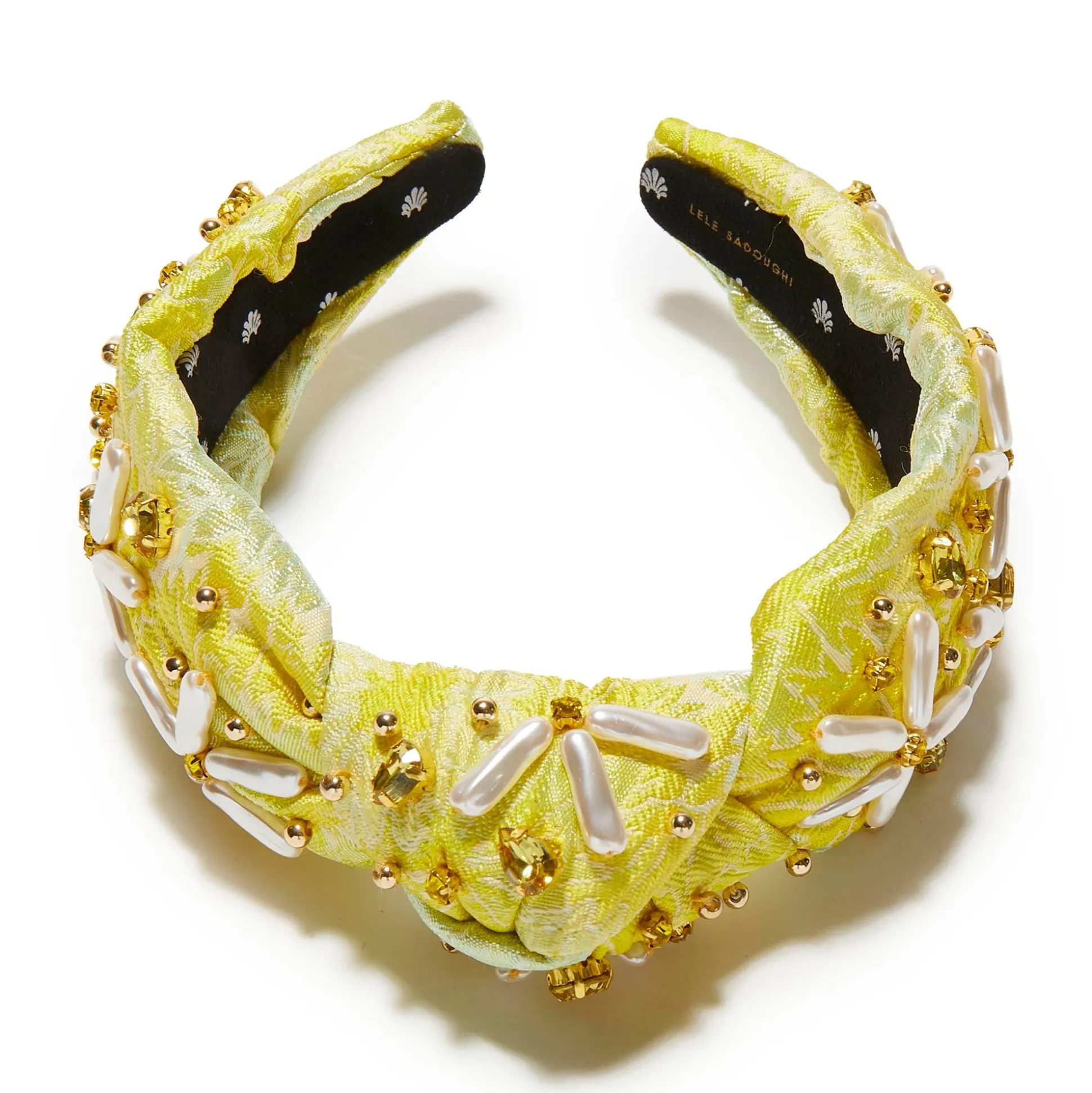 DANDELION KNOTTED PEARL FLORAL BROCADE HEADBAND