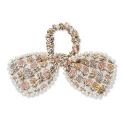 DAVALIA FLOWERS PENNY LIBERTY PEARL TRIM BOW SCRUNCHIE