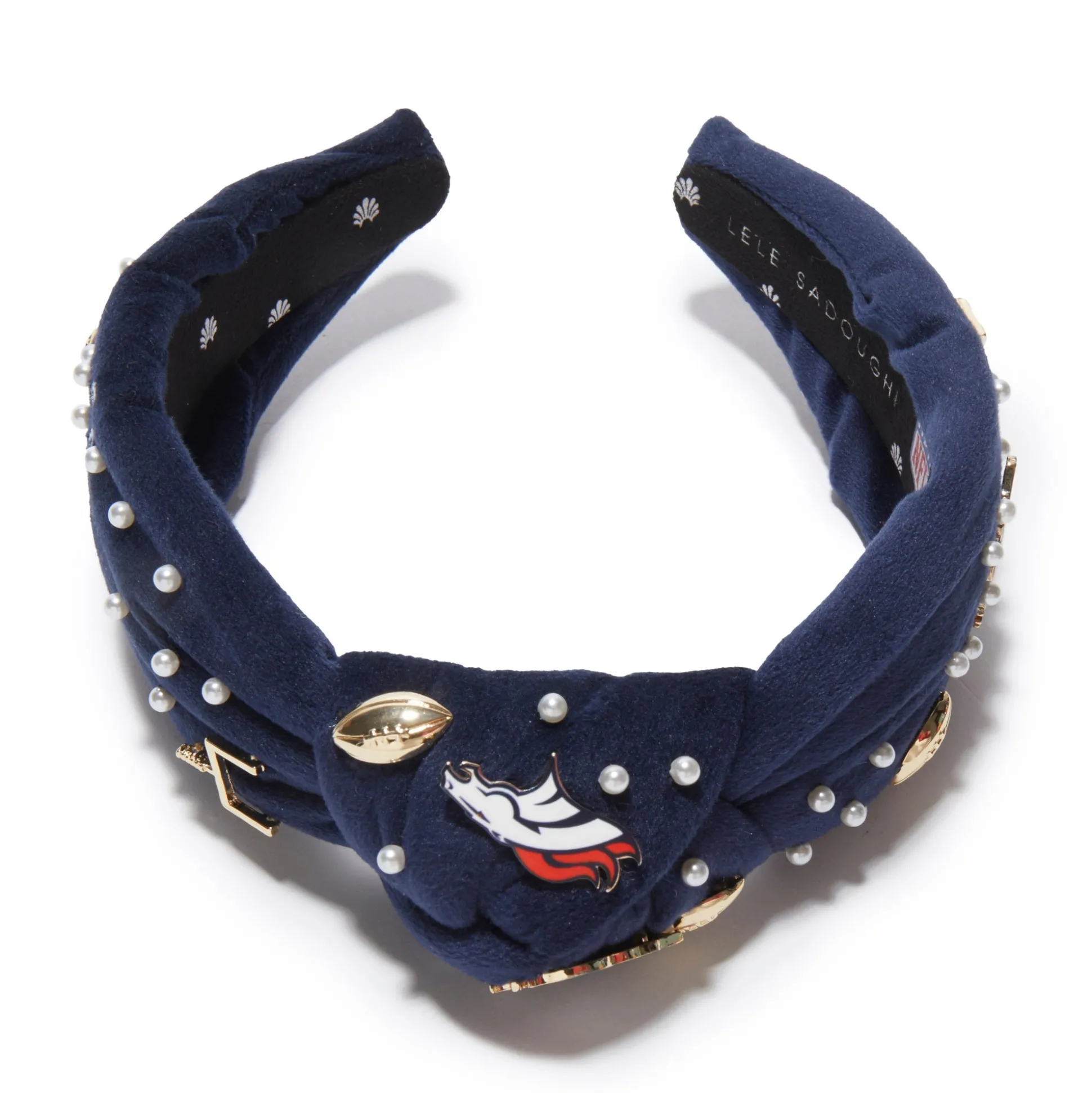 DENVER BRONCOS LELE SADOUGHI X NFL NAVY EMBELLISHED KNOTTED HEADBAND