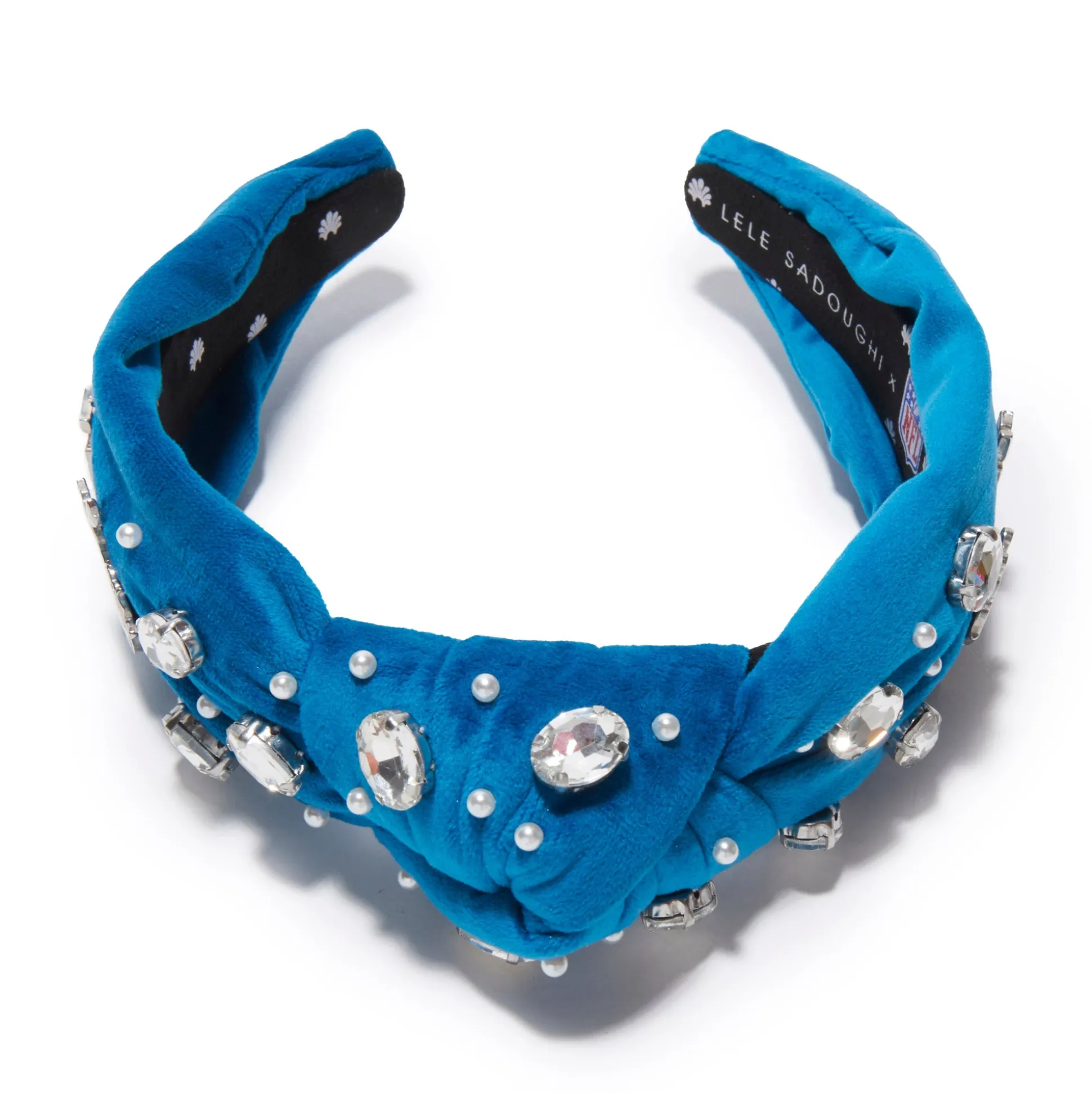 DETROIT LIONS LELE SADOUGHI X NFL BLUE EMBELLISHED KNOTTED HEADBAND