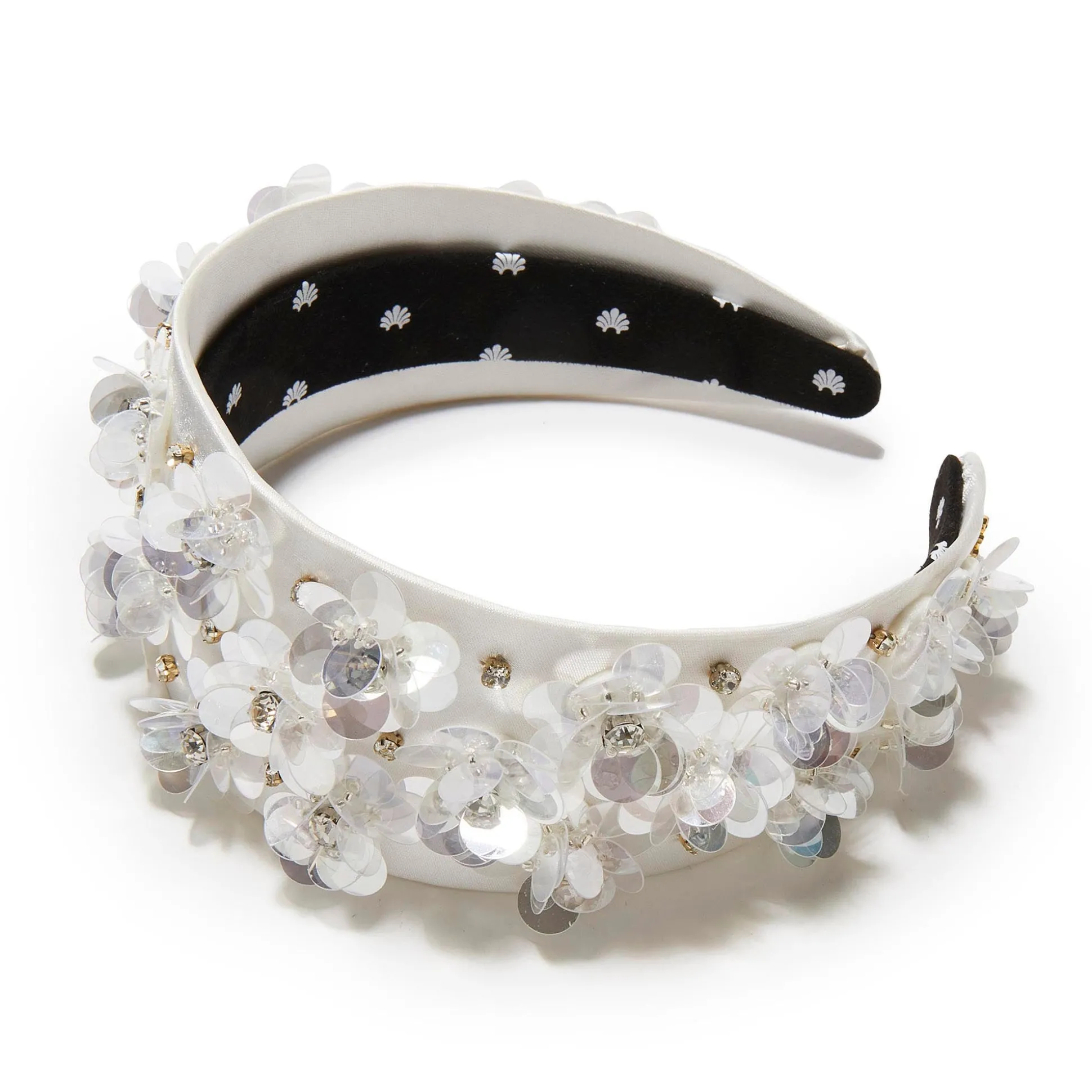 DOVE WHITE BRIGITTE PAILLETTE FLORAL HEADBAND