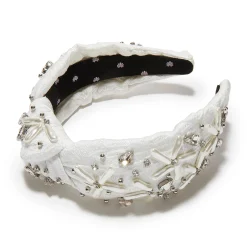 DOVE WHITE KNOTTED PEARL FLORAL BROCADE HEADBAND