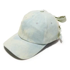 FADED DENIM BOW EMBELLISHED DENIM BASEBALL CAP
