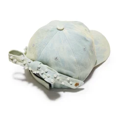 FADED DENIM BOW EMBELLISHED DENIM BASEBALL CAP