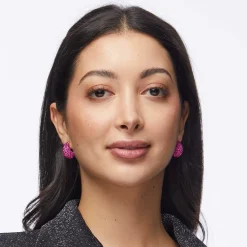 FLAMINGO PAVE DOME MINI HOOP EARRINGS