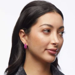 FLAMINGO PAVE DOME MINI HOOP EARRINGS