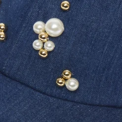FRENCH DENIM SCATTERED PEARL DENIM BASEBALL CAP