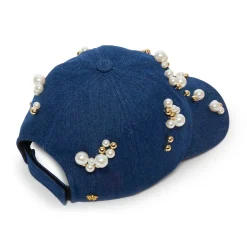 FRENCH DENIM SCATTERED PEARL DENIM BASEBALL CAP