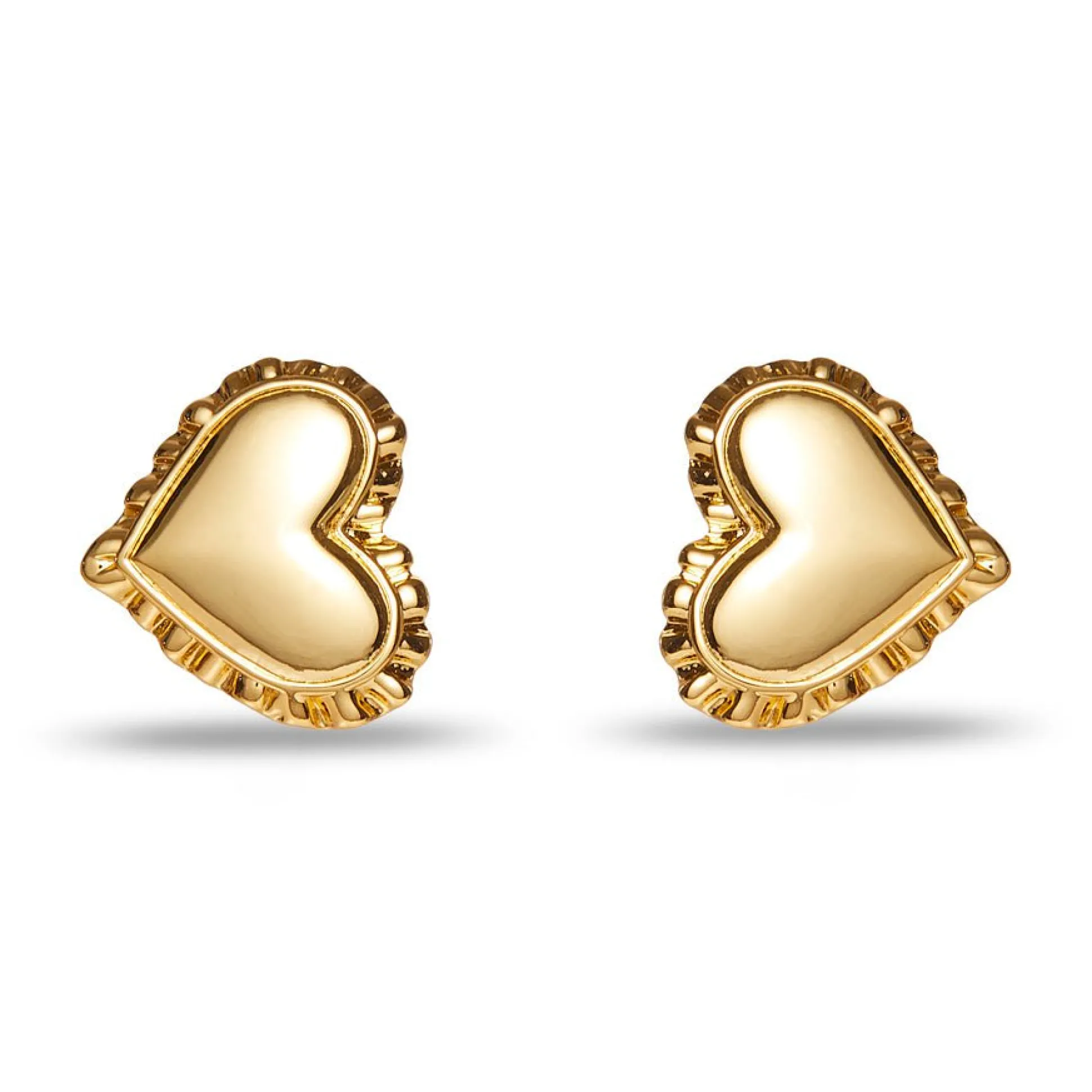 GOLD HEART RUFFLE BUTTON EARRINGS