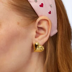 GOLD HEART RUFFLE BUTTON EARRINGS