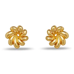 GOLD PINWHEEL FLOWER BUTTON EARRINGS