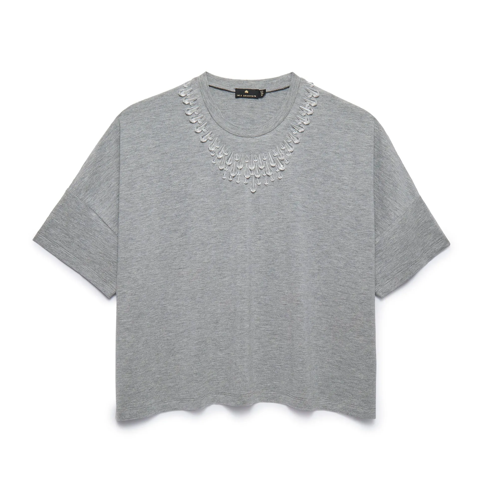 HEATHER GREY TEARDROP CRYSTAL T-SHIRT