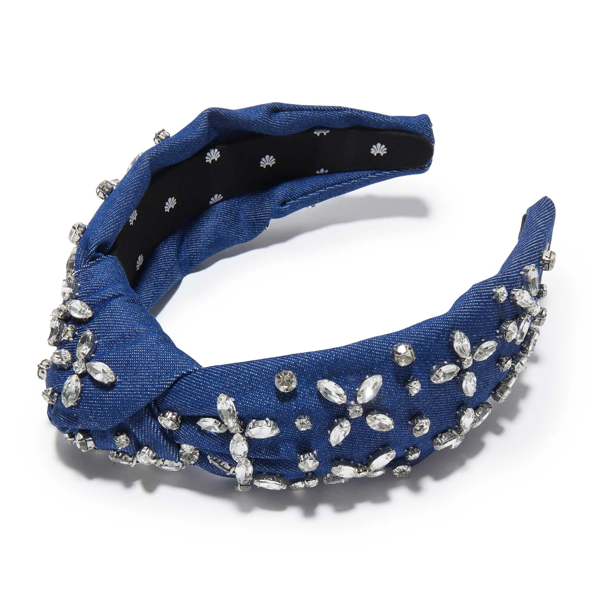 INDIGO DENIM CRYSTAL KNOTTED HEADBAND