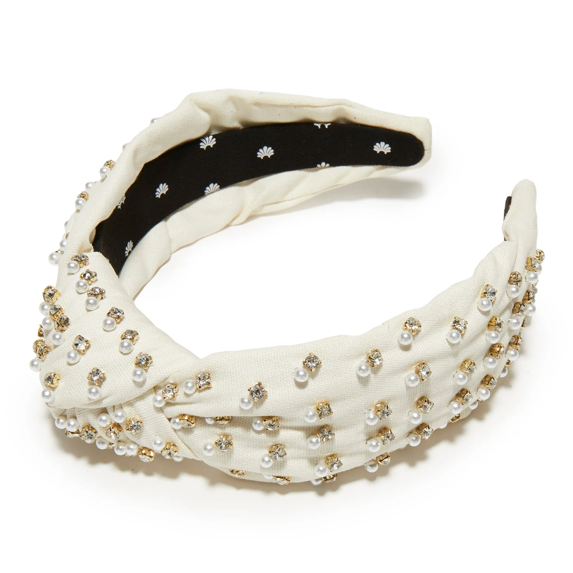 IVORY CRYSTAL EMBELLISHED KNOTTED HEADBAND