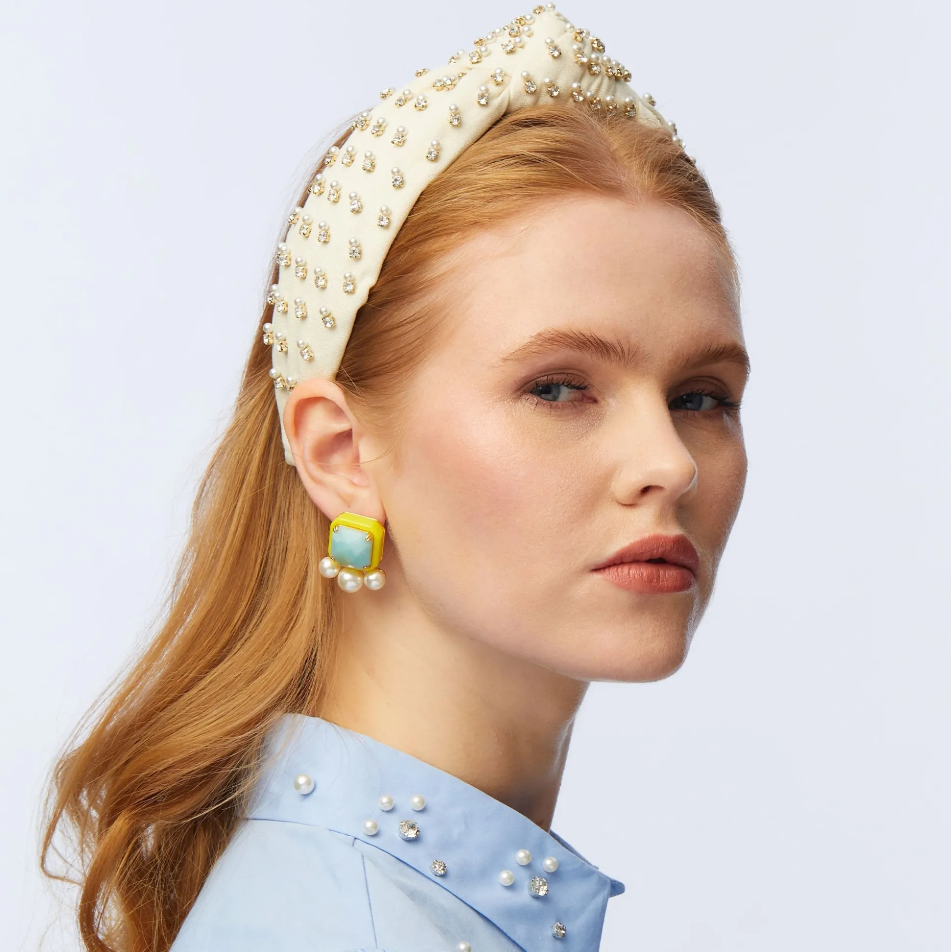 IVORY CRYSTAL EMBELLISHED KNOTTED HEADBAND