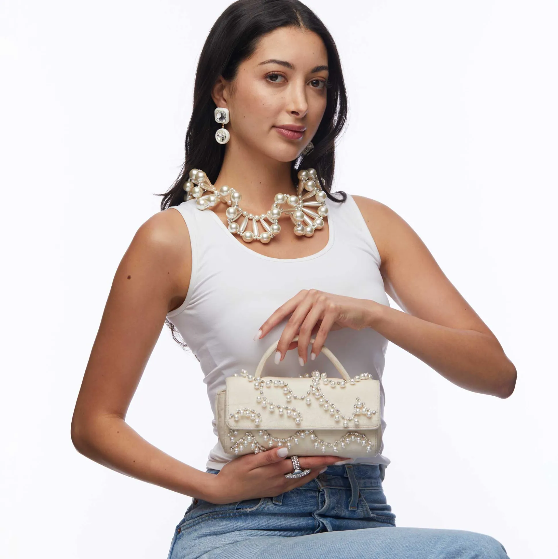 IVORY PEARL MINI TABITHA TOP HANDLE BAG