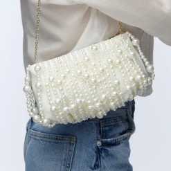IVORY PEARL WILLOW BEADED CLUTCH