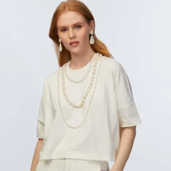IVORY SHORT-SLEEVE PEARL STRAND TEE