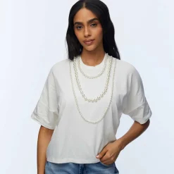 IVORY SHORT-SLEEVE PEARL STRAND TEE